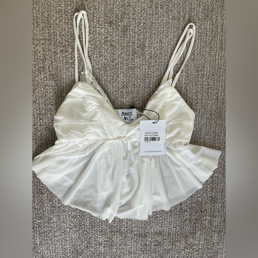 Cream Ruffled Bustier Crop Top